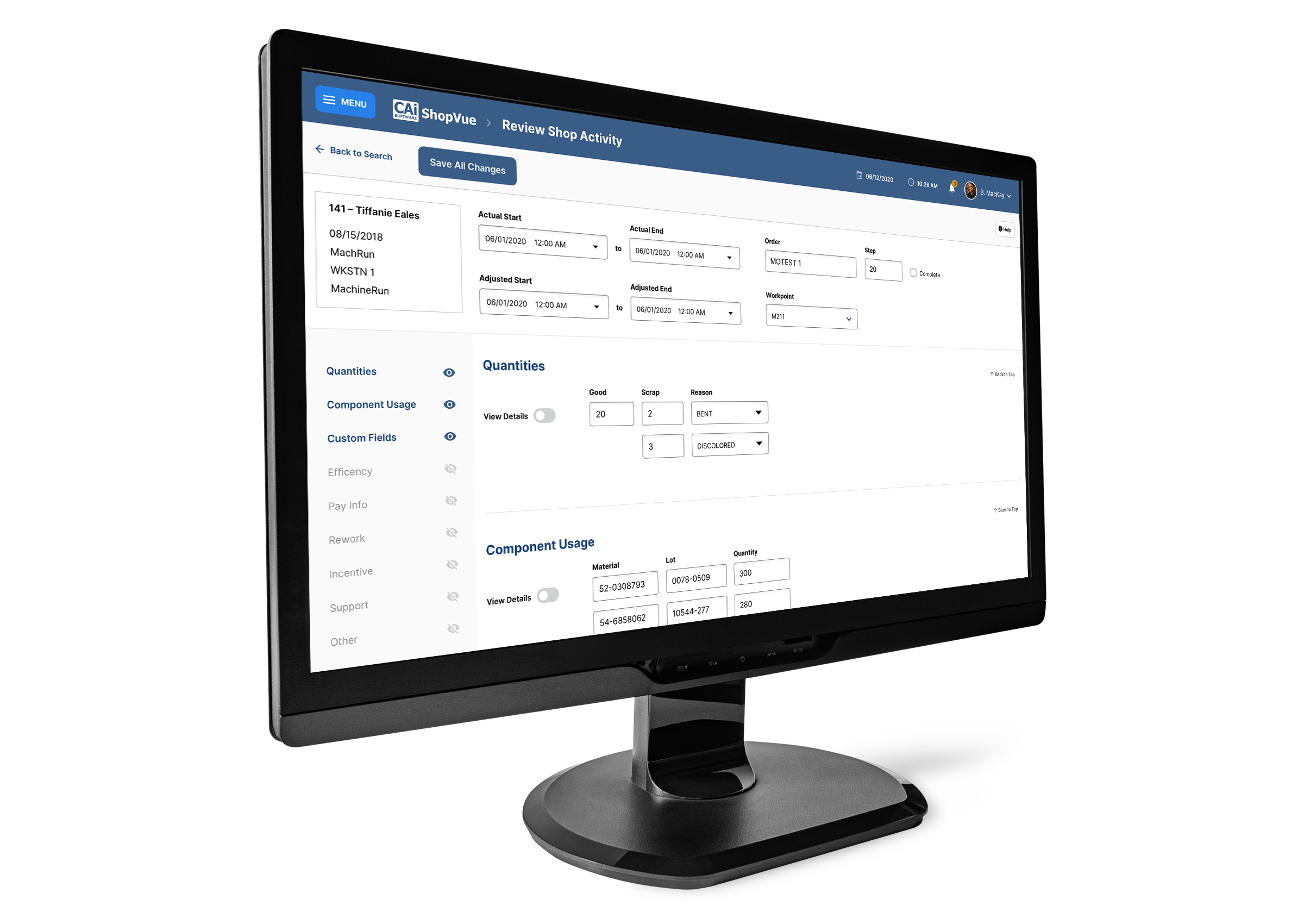 Free standing monitor showing a modern MES platform